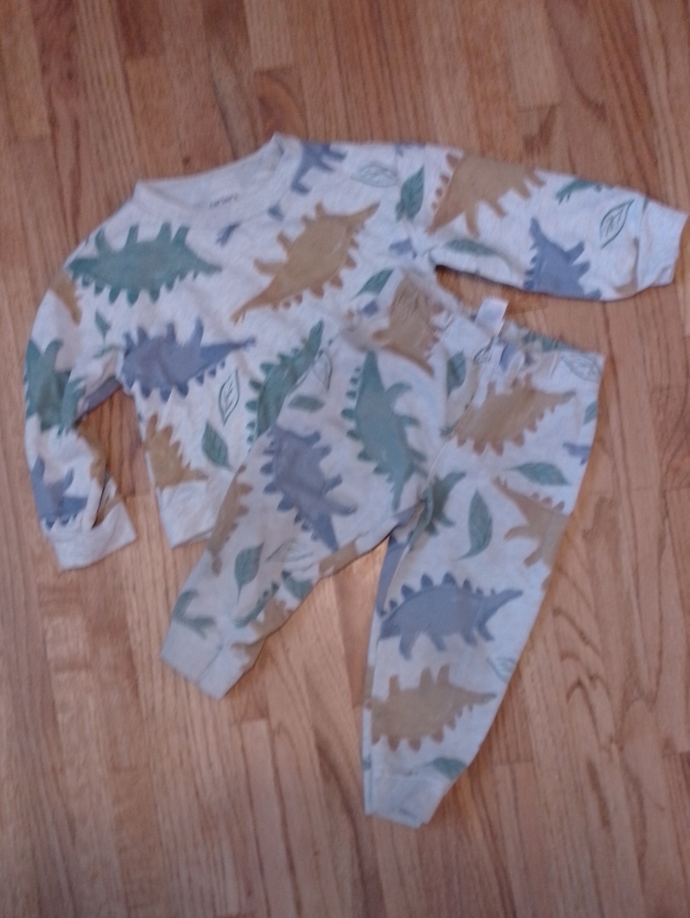 Carter's Cream Track Suit Set with Green Yellow & Blue Dino Print